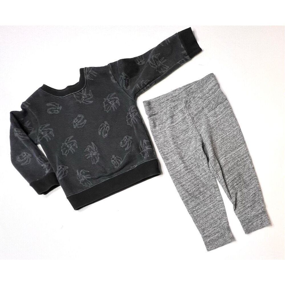 Garanimals Black Dinosaur LS Sweatshirt Top + Old Navy Gray‎ Pullon Pant sz 2T